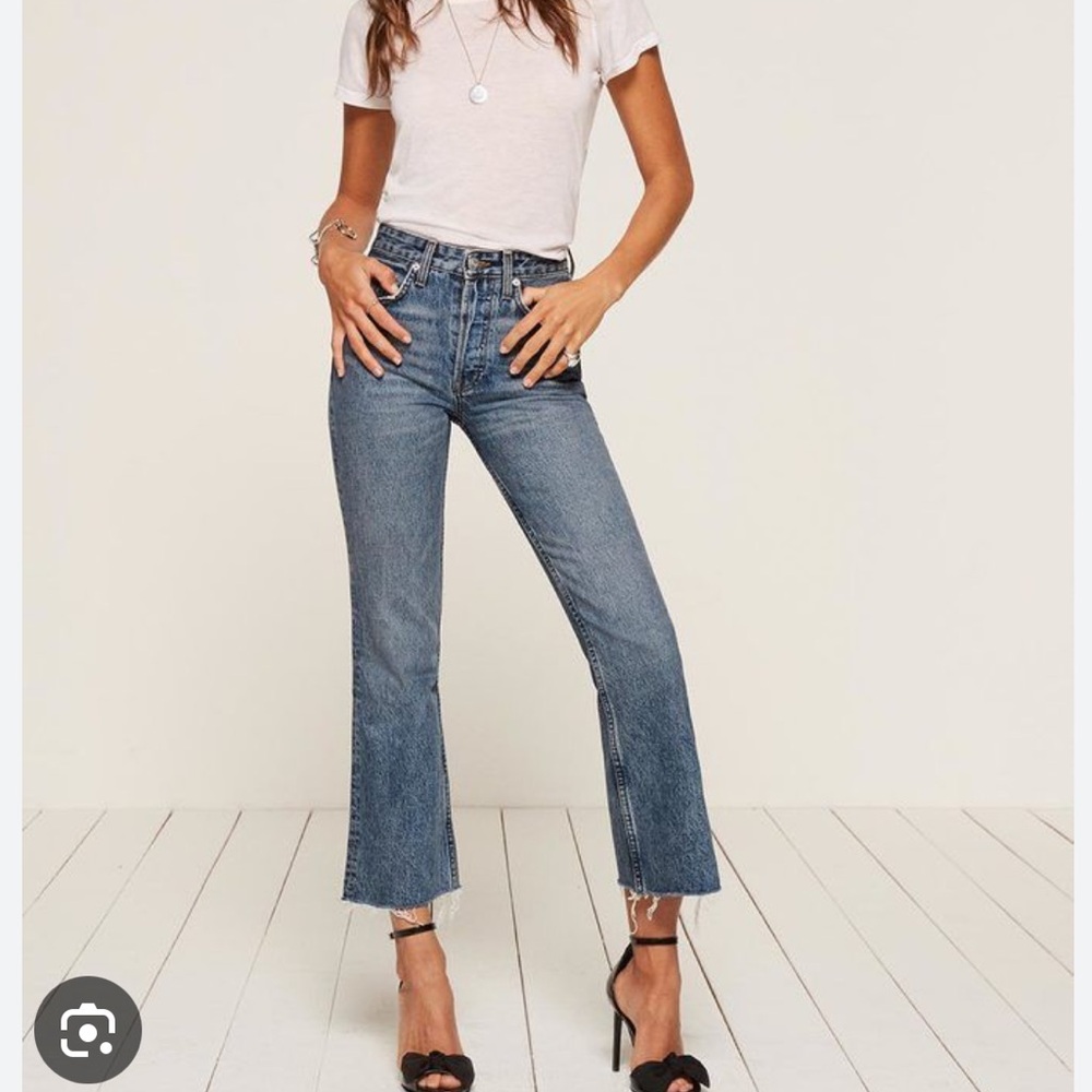 Reformation Women's Blue Mid Crop Flare Jeans